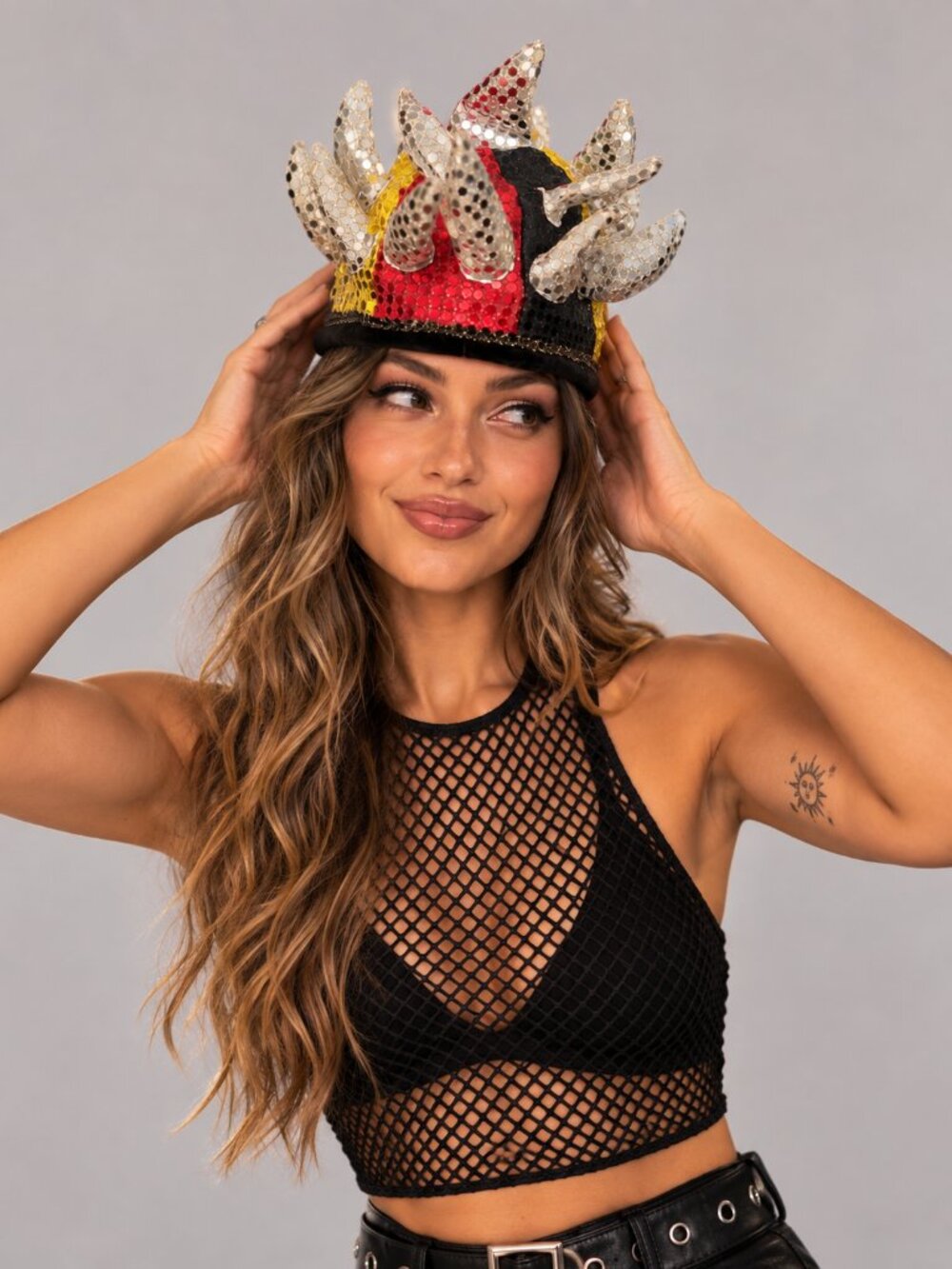 Vintage Y2K Sequin Flame Crown Rave Festival Costume Hat